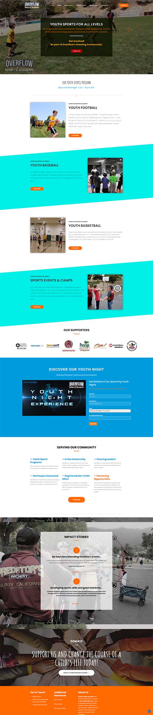 Overflow Sports Academy, Los Gatos, CA - Website Screen shot designed by Solutionarian