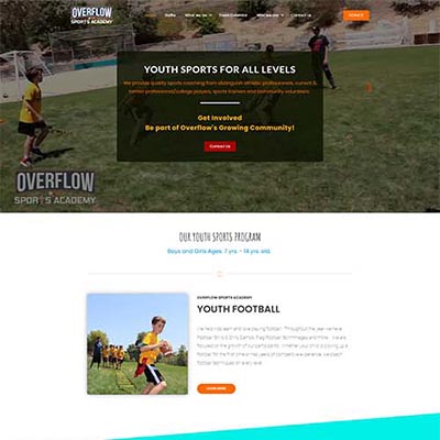 Overflows Sports Academy website designed by Solutionarian