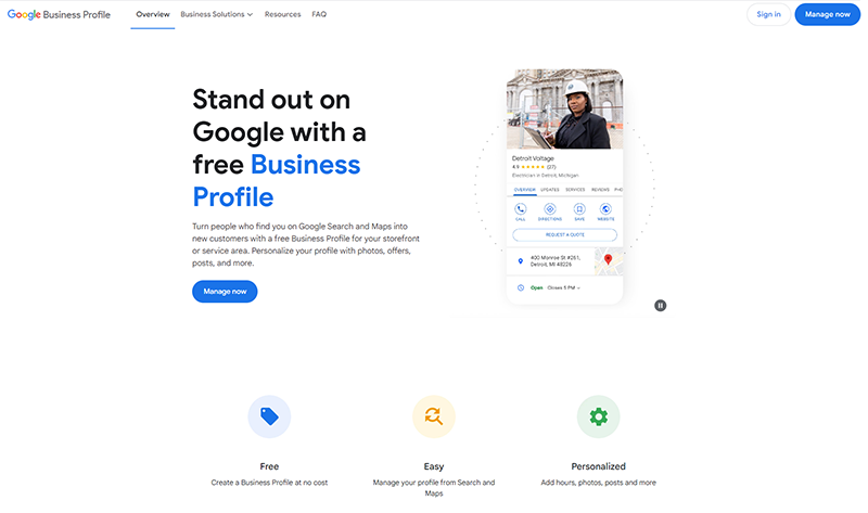 google my business landing page copy