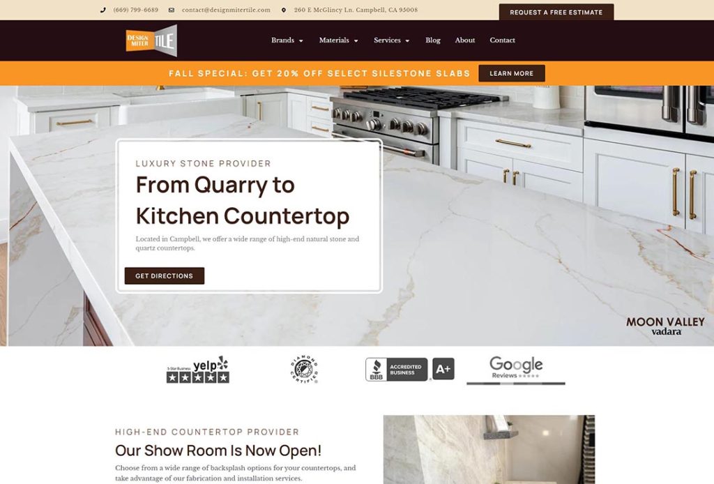 Design Miter Tile Campbell, CA Featured Website Design